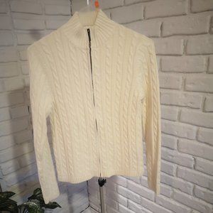 L.L. Bean Cream Cable Knit Cardigan